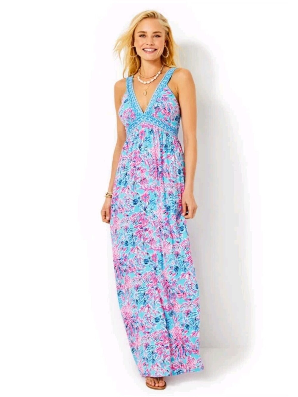 NWOT LILLY PULITZER SERENA MAXI DRESS WOMENS 12 *SEEK & SEA* CELESTIAL BLUE $208